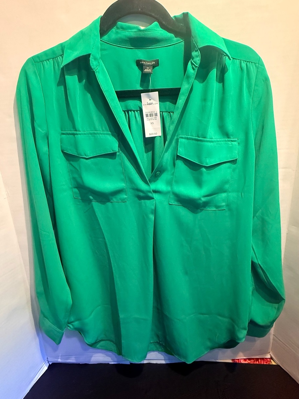 Ann Taylor Emerald Green Long-Sleeve Utility Blouse